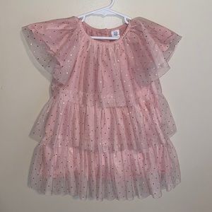 GAP Pink Layered Tulle Dress with Gold Dots